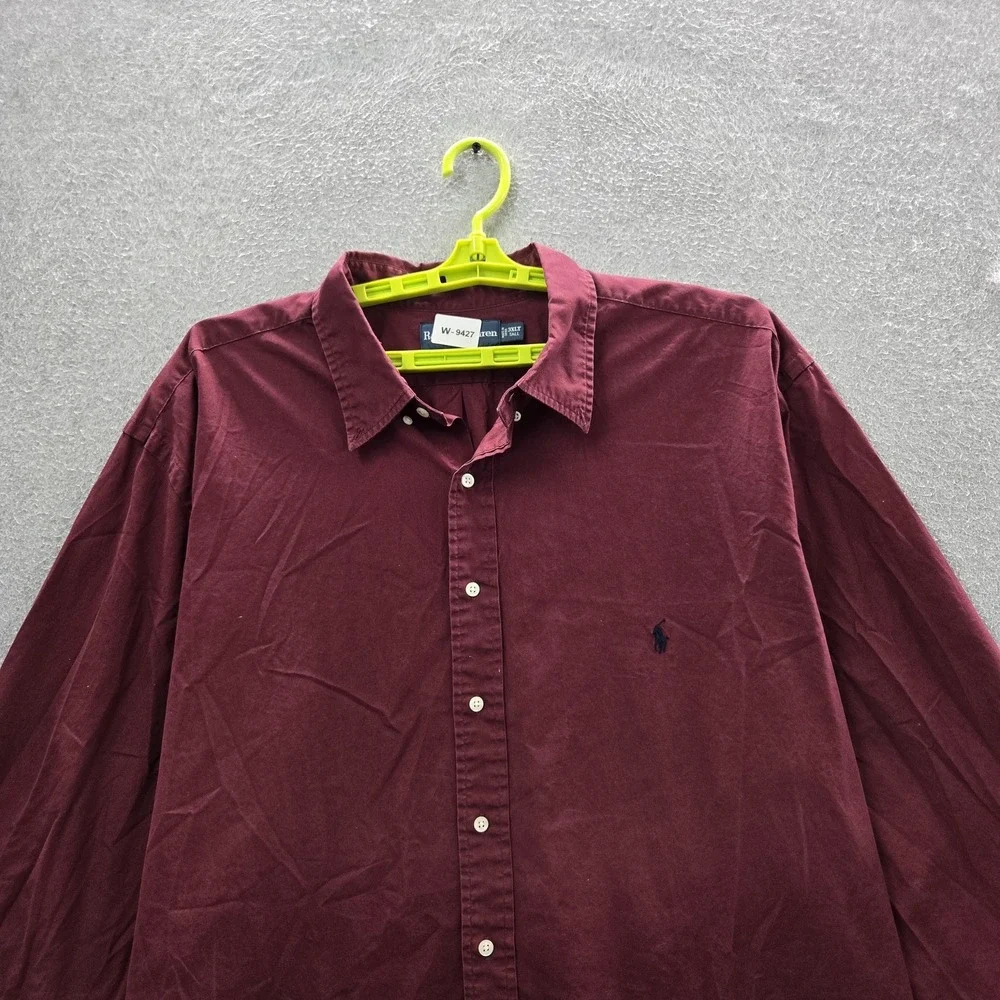 Ralph Lauren Men Button Up Shirt 3XLT Burgundy Embroidered Classic